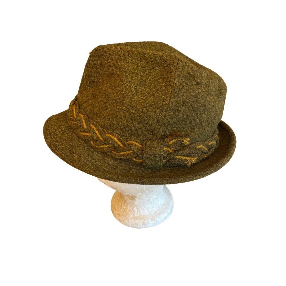 Champ Wool Green Brown Fedora Braided Trim European Size 7 1/8
